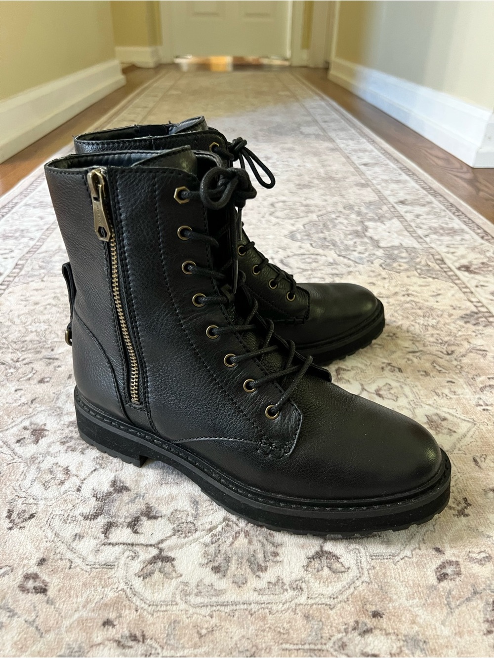 Cole Haan Black Lace-Up Zip Combat Boots